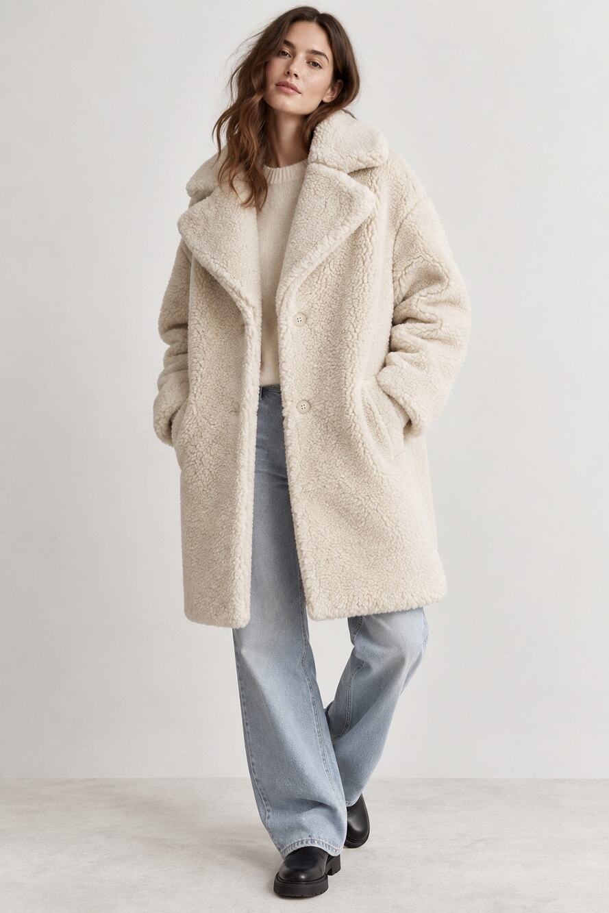 & Other Stories Oversized Teddy Faux Shearling Coat Ivory US 4 / EUR 36